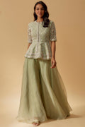 Sage Green Embroidered Peplum Kurta with Organza Palazzo Set